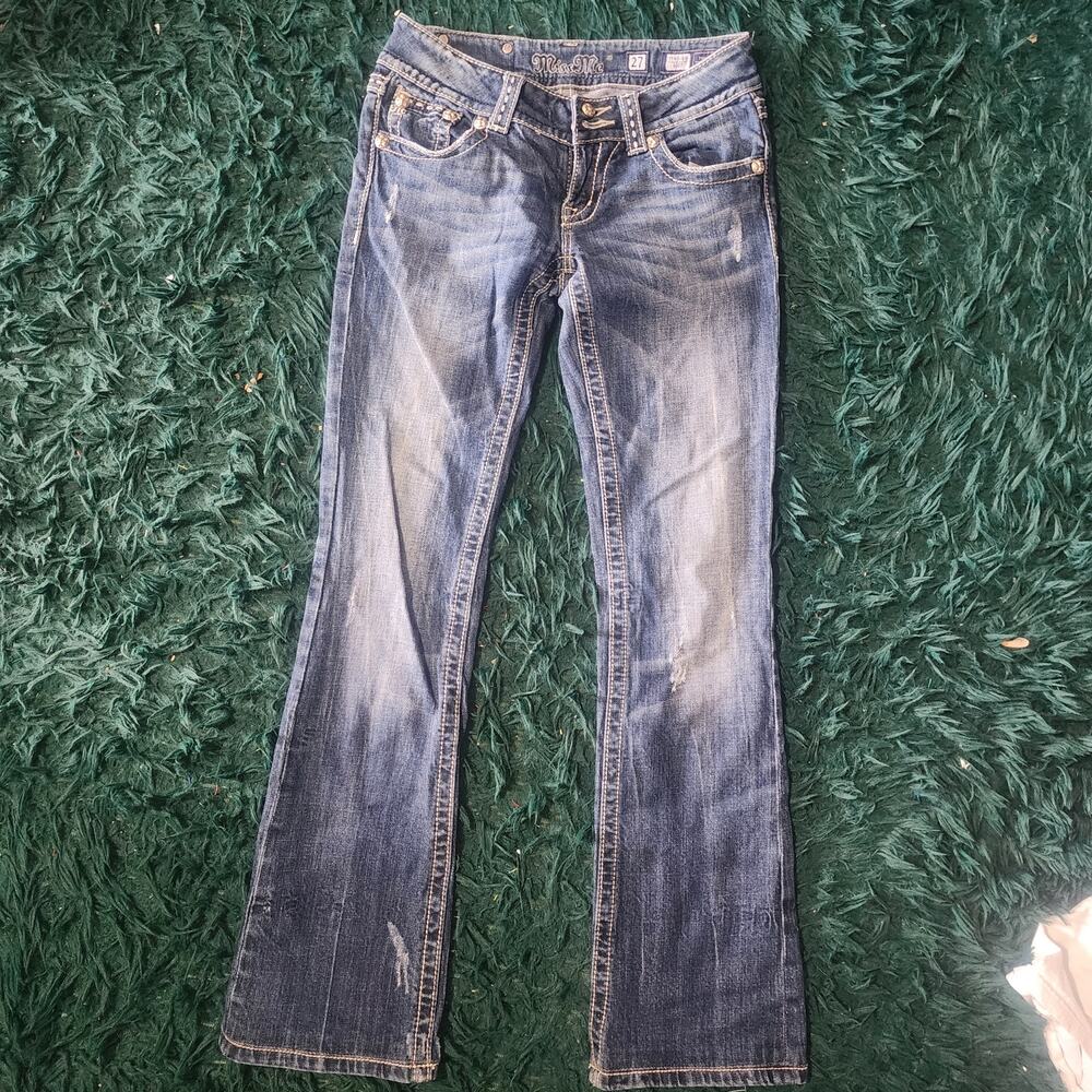 Miss Me Distressed Bootcut Jeans Size 27 Y2K Heavy Stitch Denim